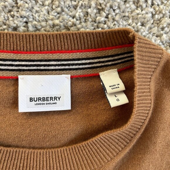 Burberry Mens Sz L Logo-embroidered 100% Cashmere Crew Neck Pullover Sweaters - Picture 9 of 14